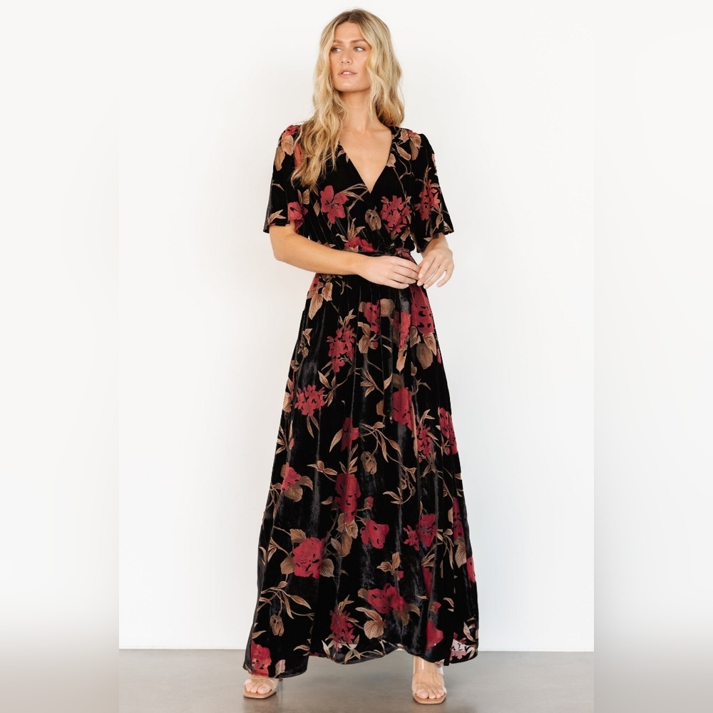 Uma Velvet Maxi Dress | Merlot + Black Floral - M